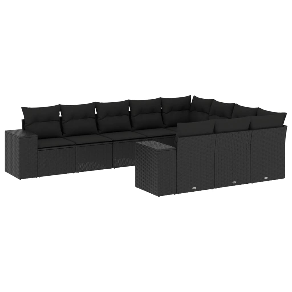 10-dijelni set vrtnih sofa s jastucima crni od poliratana