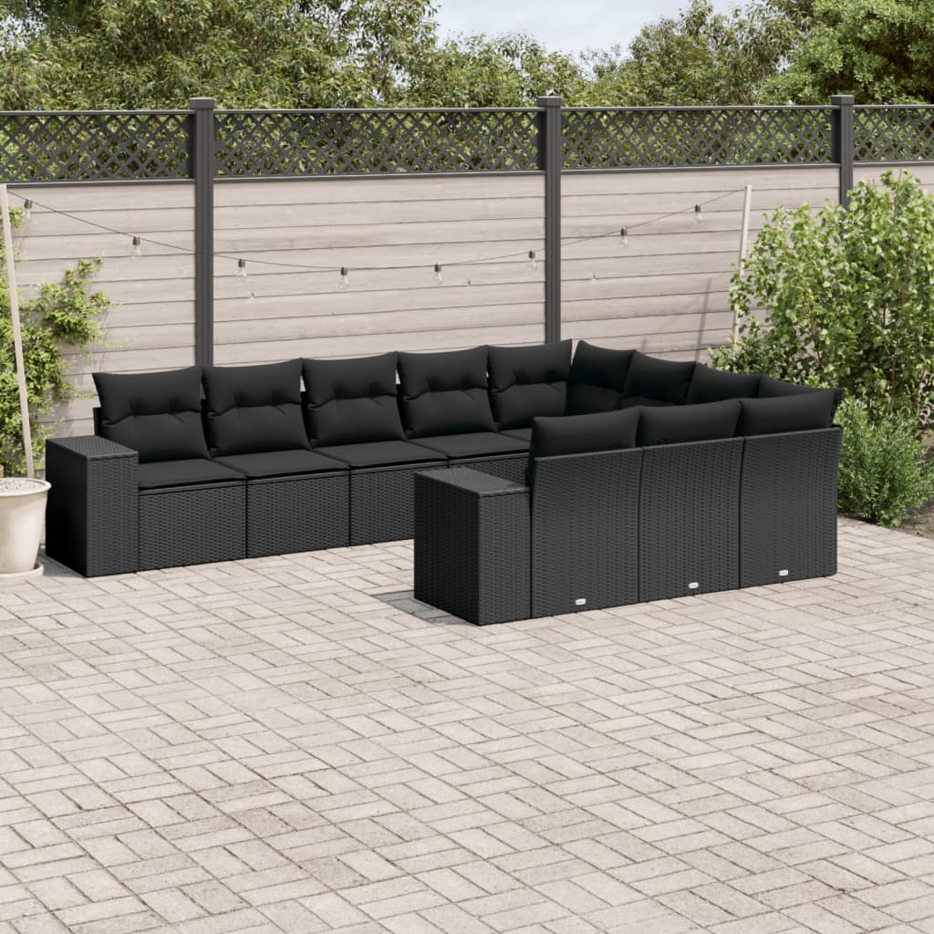 10-dijelni set vrtnih sofa s jastucima crni od poliratana