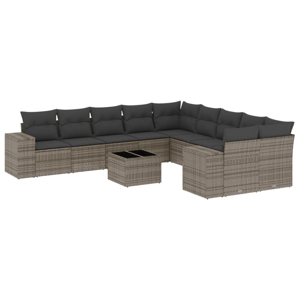 11-dijelni set vrtnih sofa od poliratana s jastucima sivi