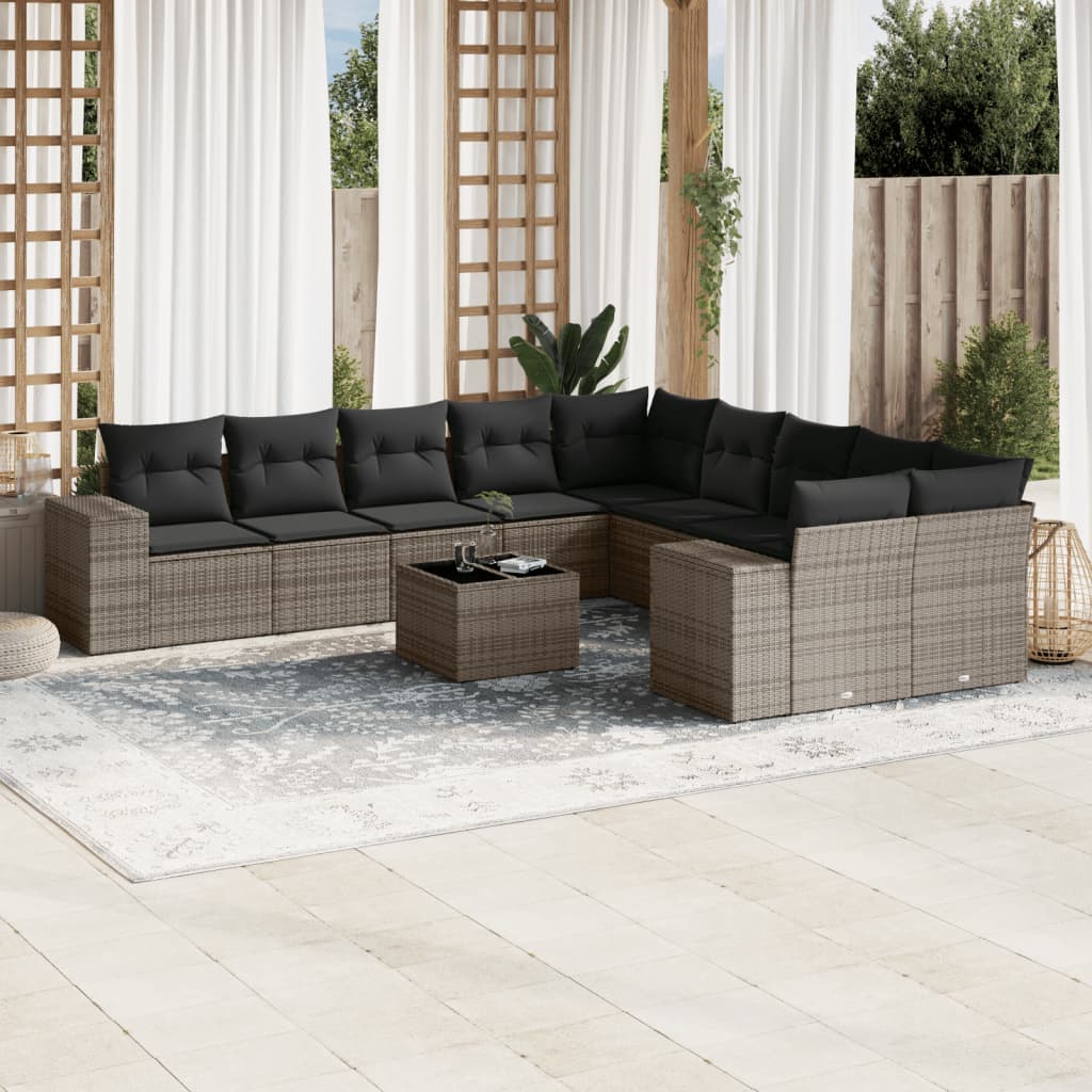 11-dijelni set vrtnih sofa od poliratana s jastucima sivi