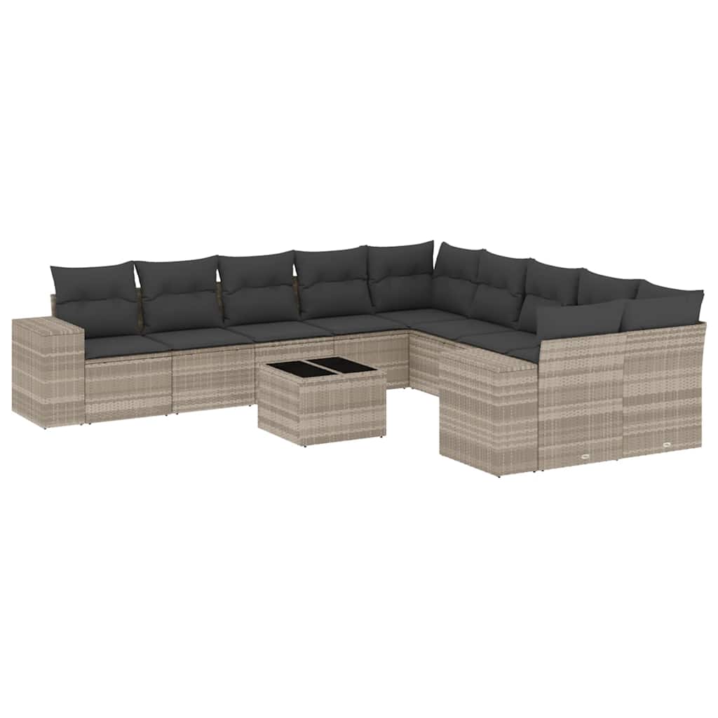 11-dijelni set vrtnih sofa poliratan s jastucima svijetlosivi
