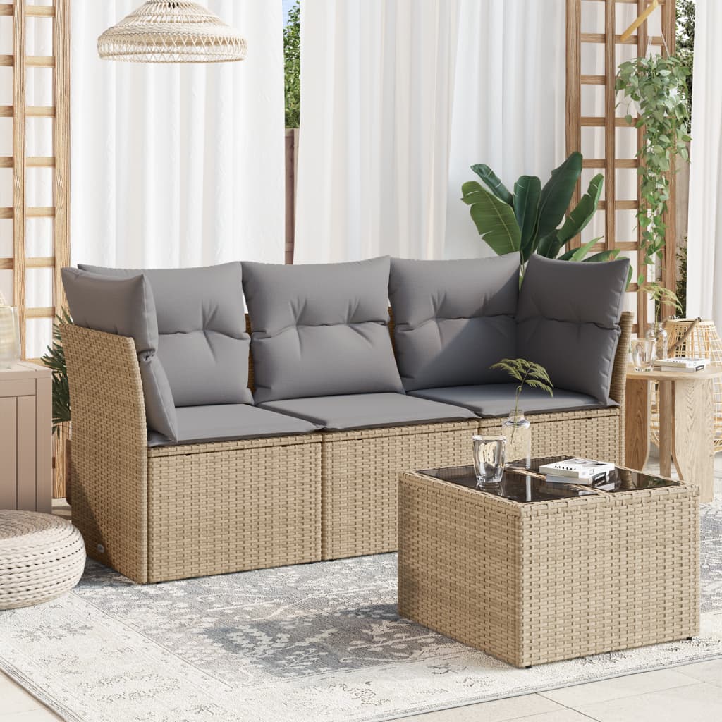 4-dijelni set vrtnih sofa s jastucima bež od poliratana