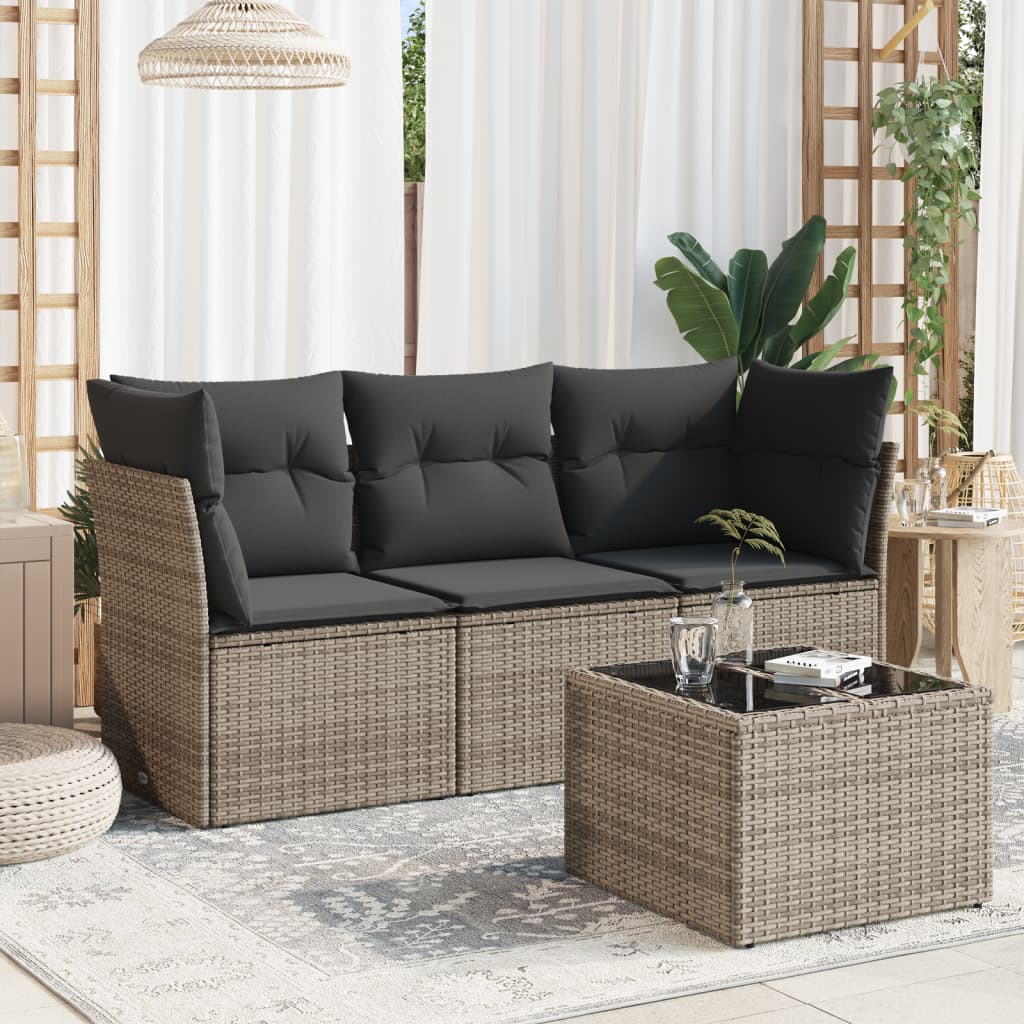 4-dijelni set vrtnih sofa od poliratana s jastucima sivi
