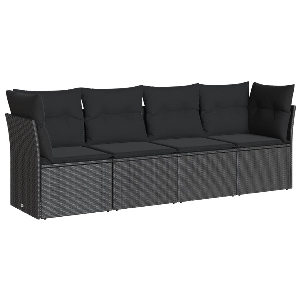 4-dijelni set vrtnih sofa od poliratana s jastucima crni