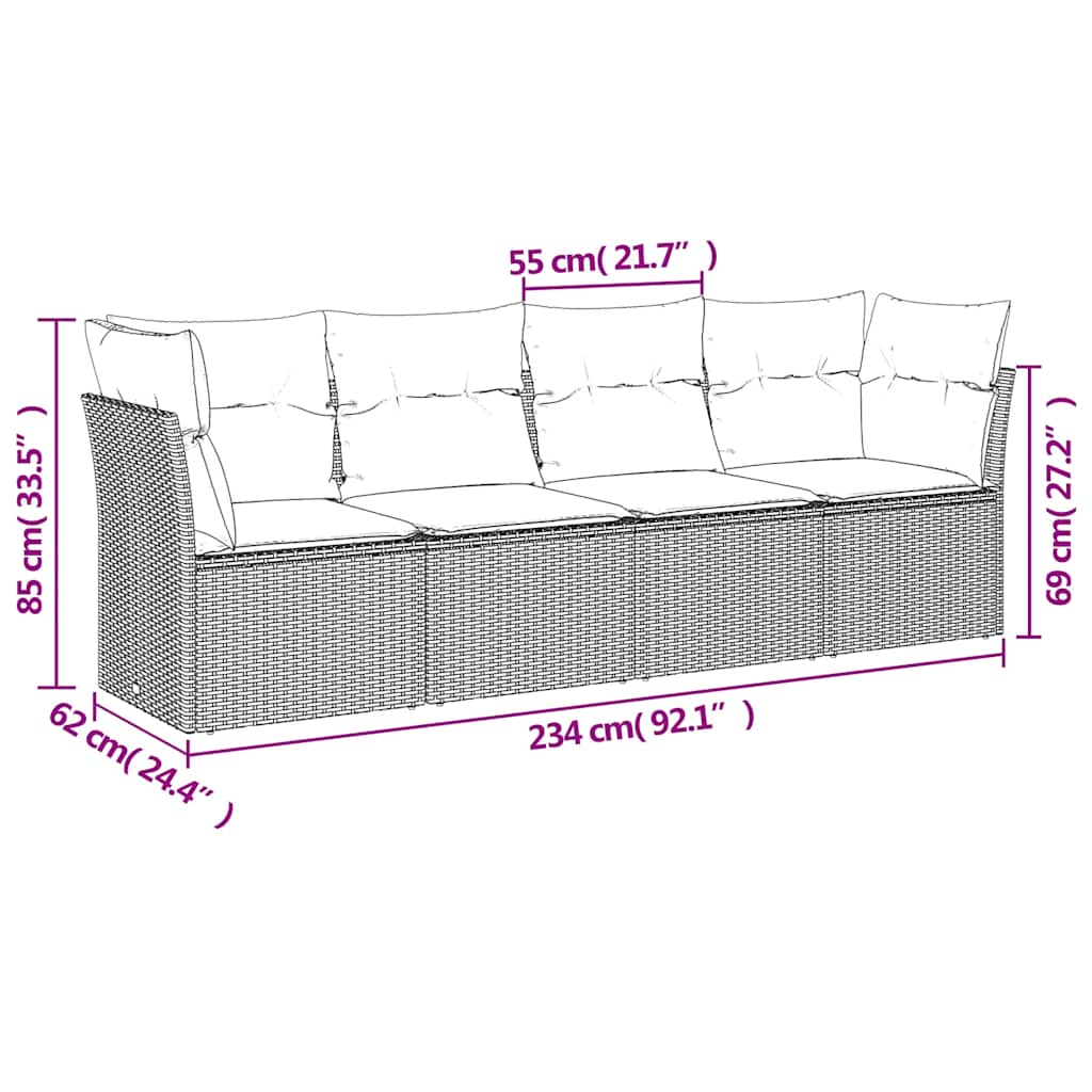 4-dijelni set vrtnih sofa od poliratana s jastucima crni