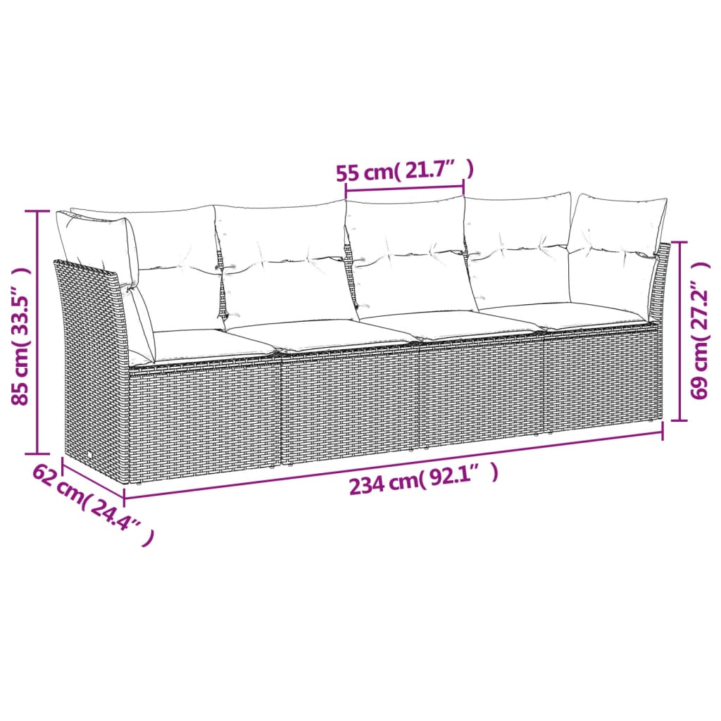 4-dijelni set vrtnih sofa s jastucima svijetlosivi poliratan