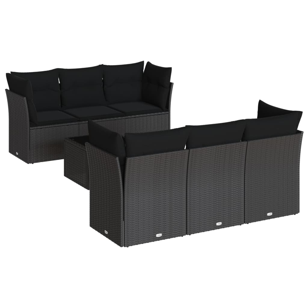 7-dijelni set vrtnih sofa od poliratana s jastucima crni