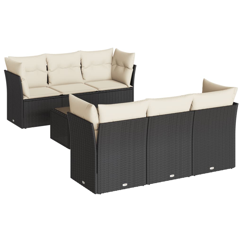 7-dijelni set vrtnih sofa od poliratana s jastucima crni