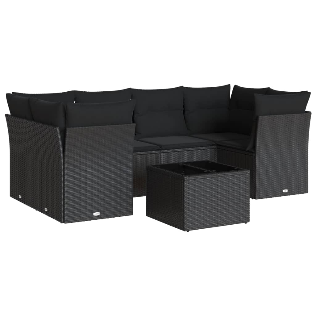 7-dijelni set vrtnih sofa od poliratana s jastucima crni