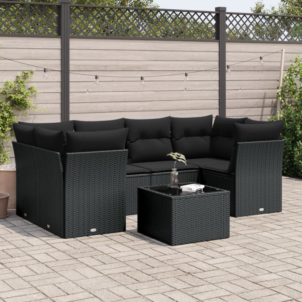7-dijelni set vrtnih sofa od poliratana s jastucima crni