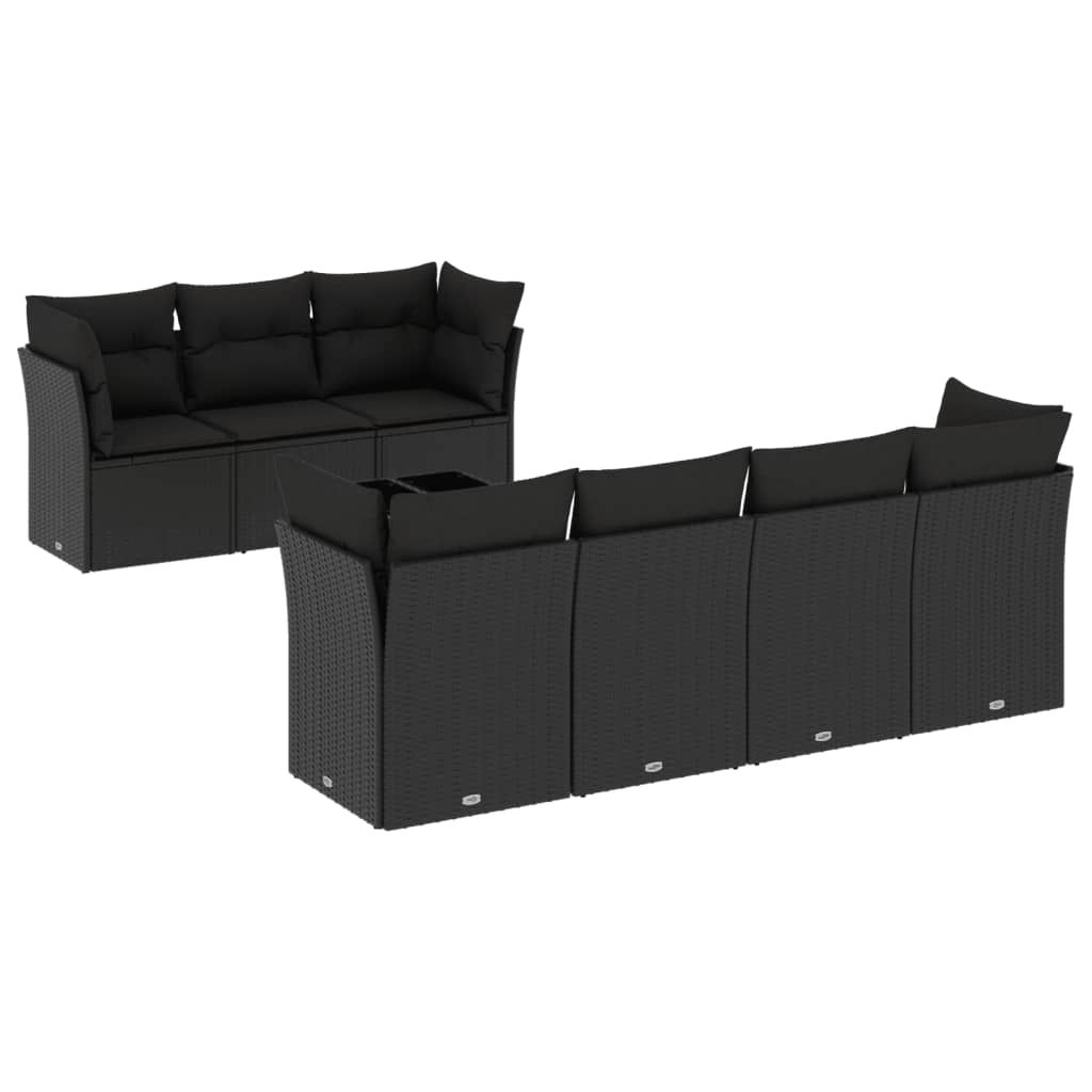 8-dijelni set vrtnih sofa od poliratana s jastucima crni