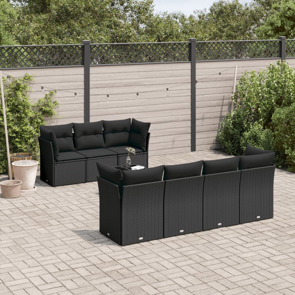 8-dijelni set vrtnih sofa od poliratana s jastucima crni