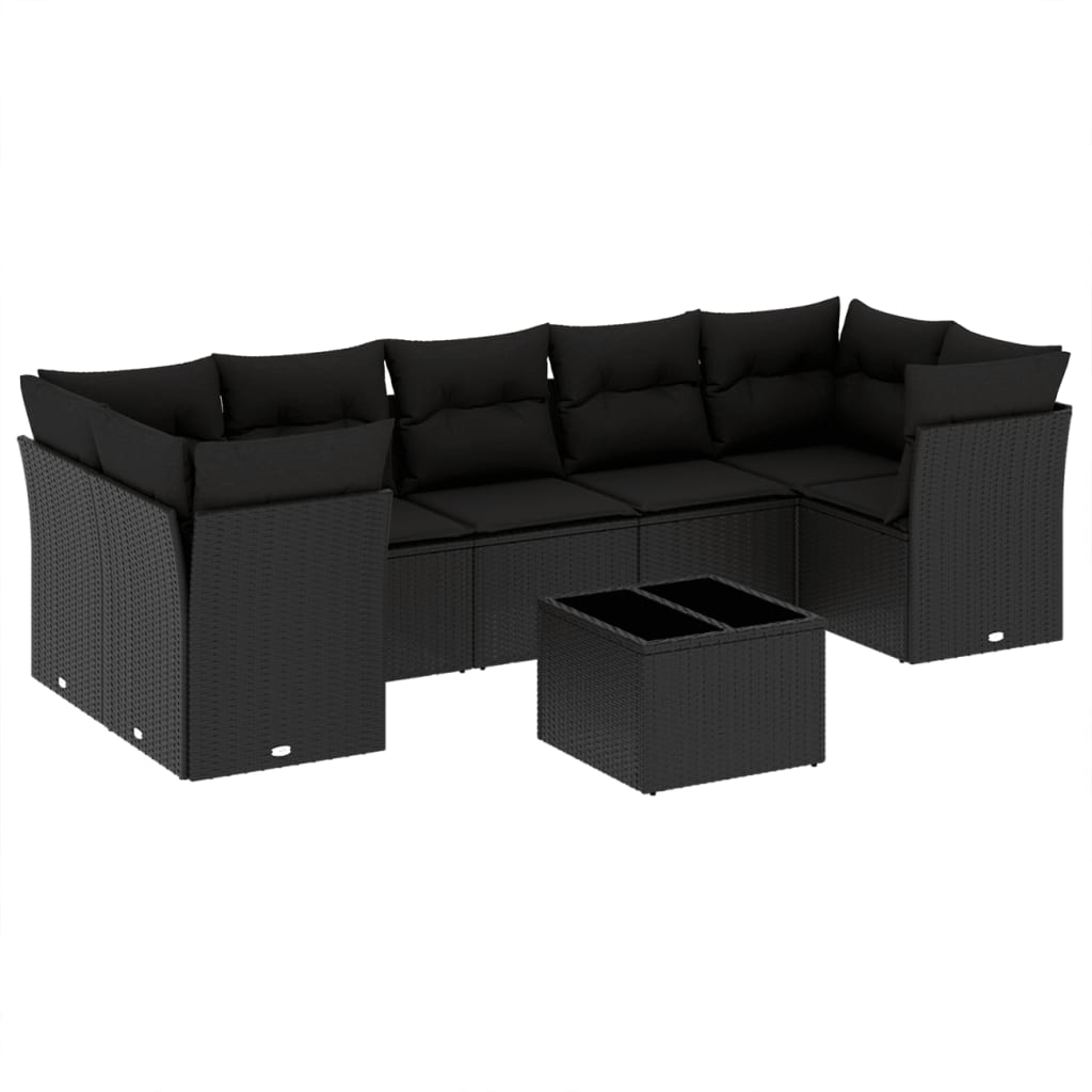 8-dijelni set vrtnih sofa od poliratana s jastucima crni