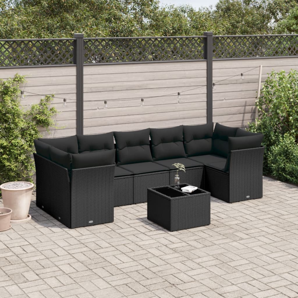 8-dijelni set vrtnih sofa od poliratana s jastucima crni