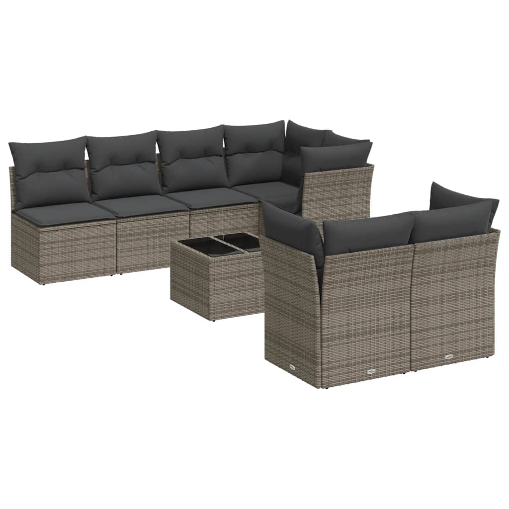 8-dijelni set vrtnih sofa od poliratana s jastucima sivi