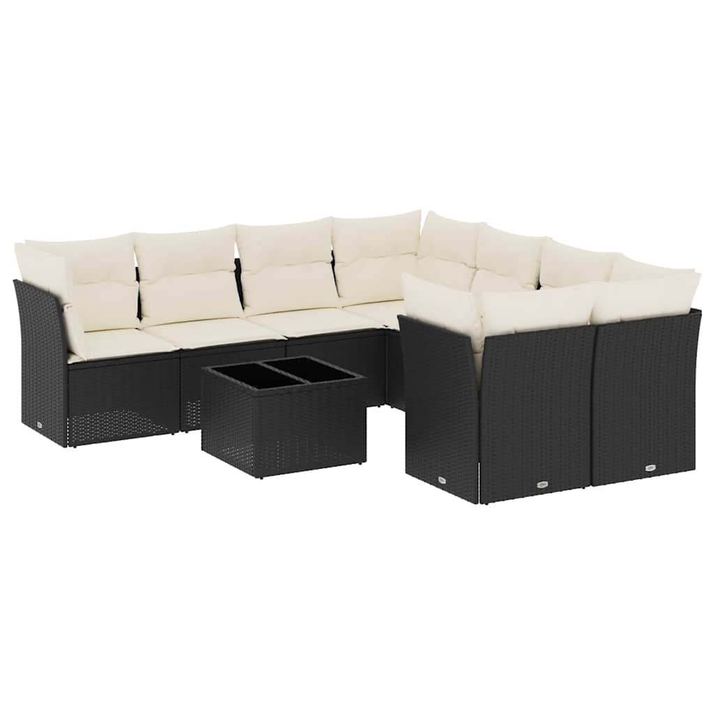 9-dijelni set vrtnih sofa s jastucima crni od poliratana