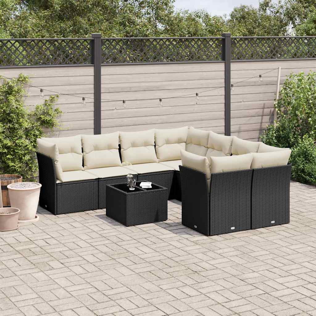 9-dijelni set vrtnih sofa s jastucima crni od poliratana