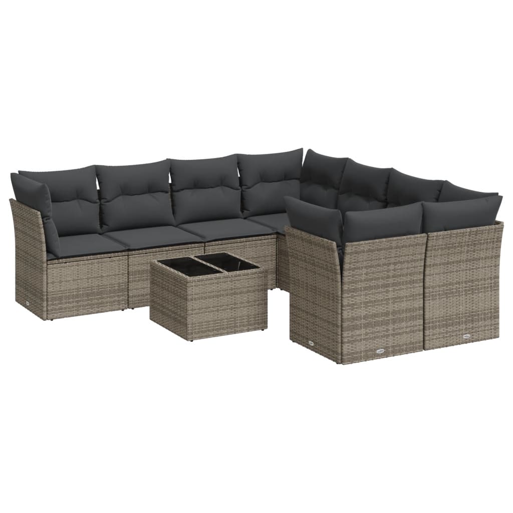 9-dijelni set vrtnih sofa od poliratana s jastucima sivi