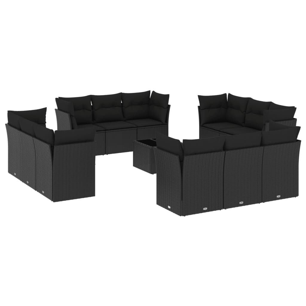 13-dijelni set vrtnih sofa s jastucima poliratan crni