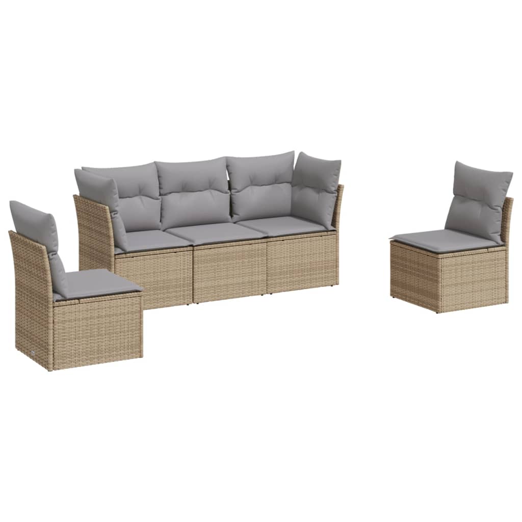 5-dijelni vrtni set sofa s jastucima bež od poliratana