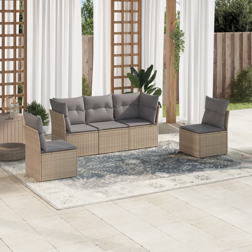 5-dijelni vrtni set sofa s jastucima bež od poliratana