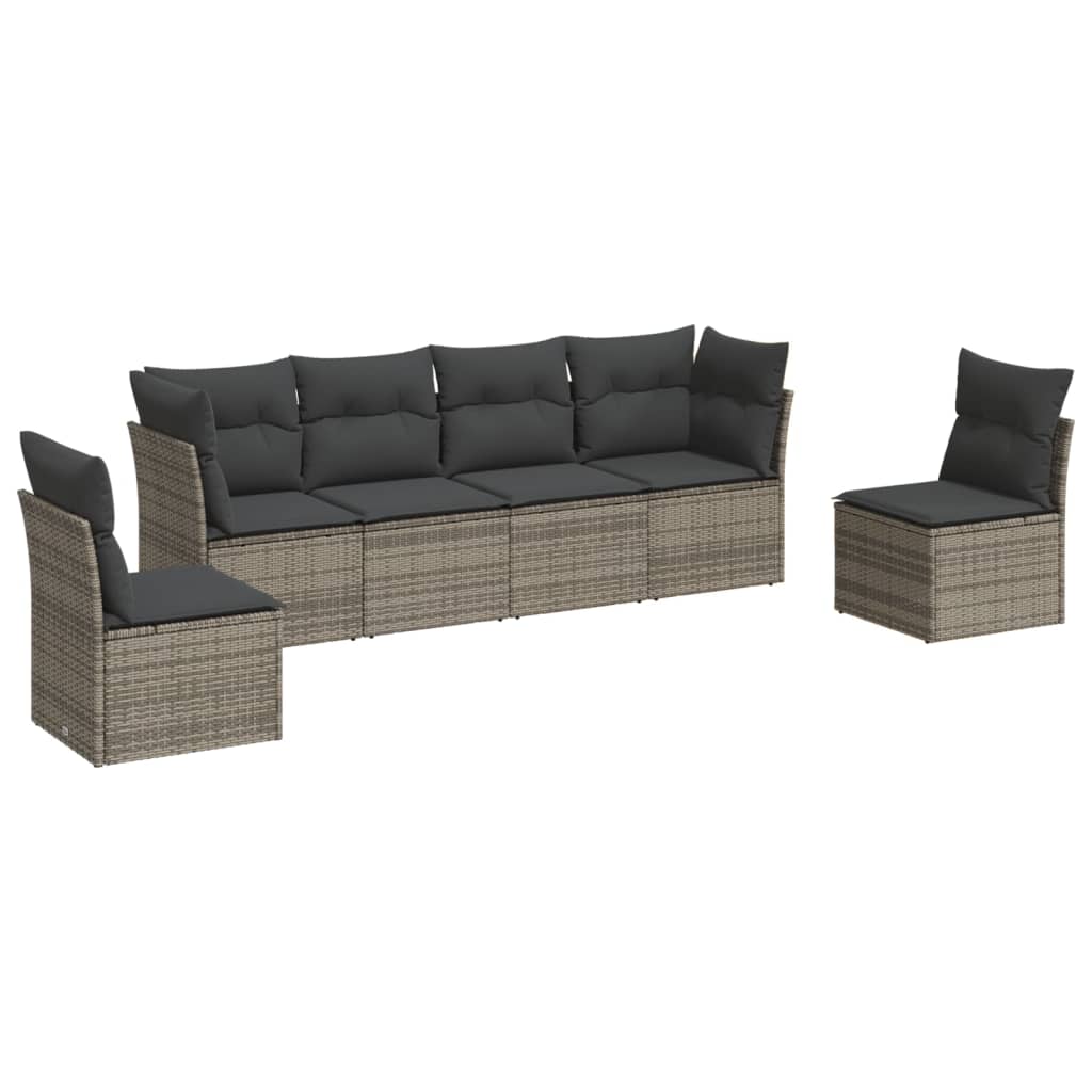 6-dijelni set vrtnih sofa od poliratana s jastucima sivi