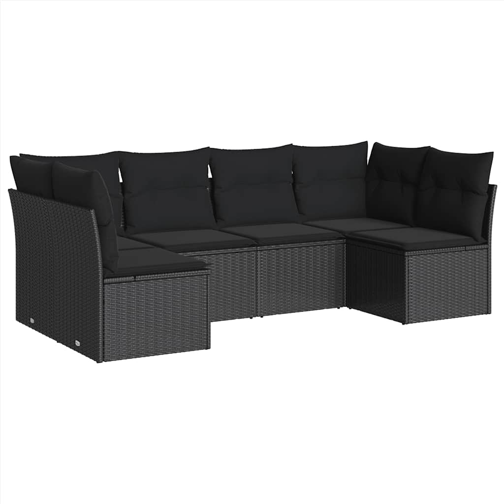 6-dijelni set vrtnih sofa s jastucima crni od poliratana