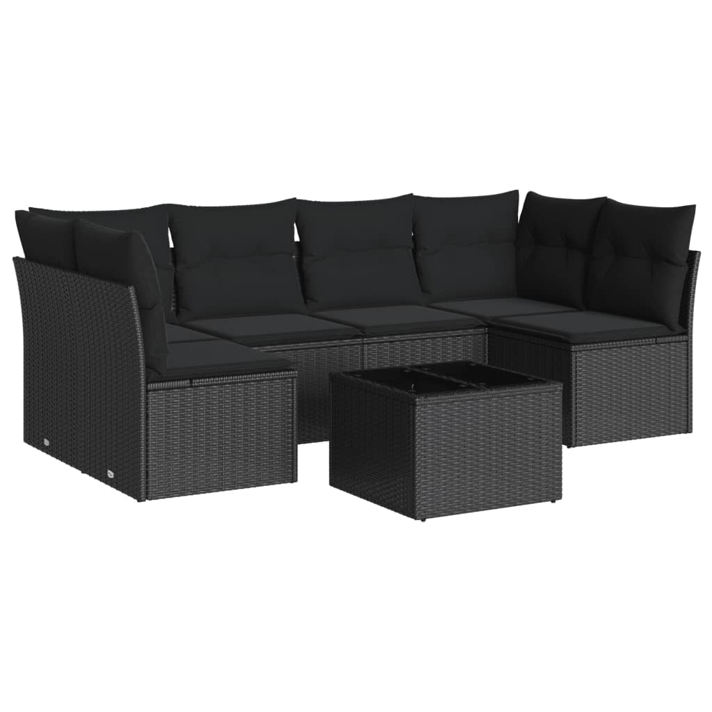 7-dijelni set vrtnih sofa od poliratana s jastucima crni