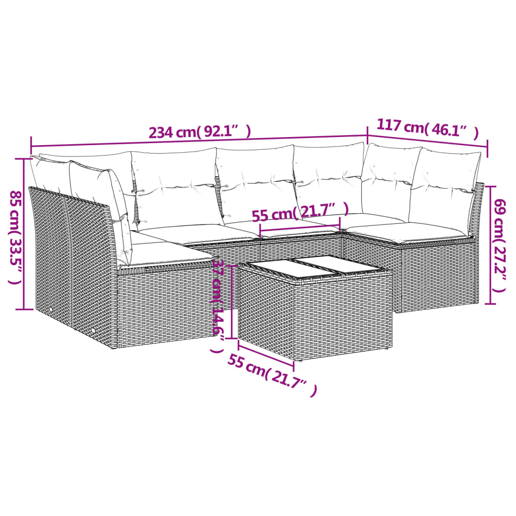 7-dijelni set vrtnih sofa od poliratana s jastucima crni