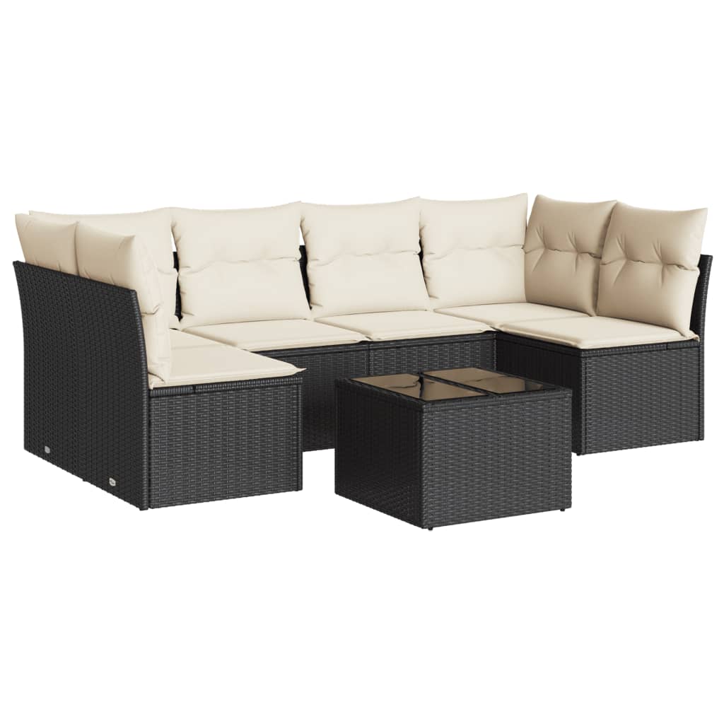 7-dijelni set vrtnih sofa od poliratana s jastucima crni