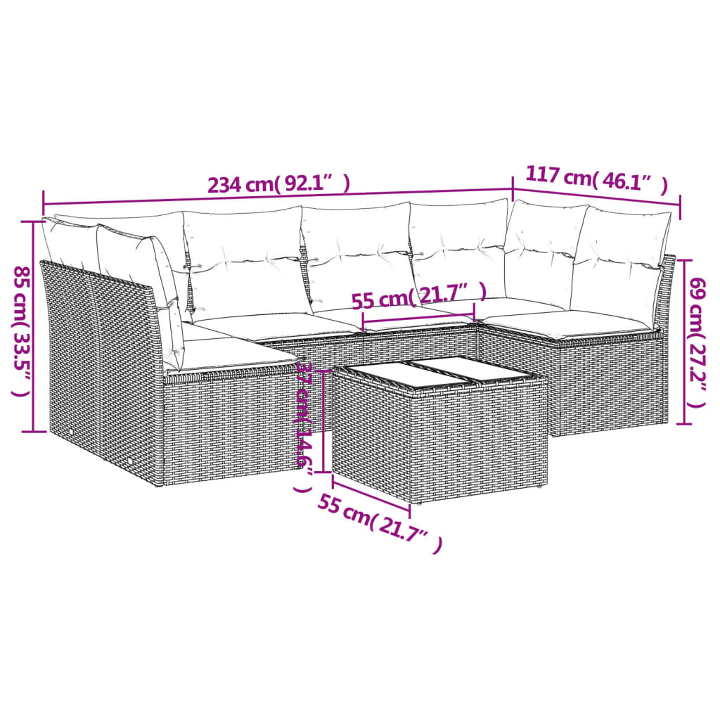 7-dijelni set vrtnih sofa od poliratana s jastucima crni