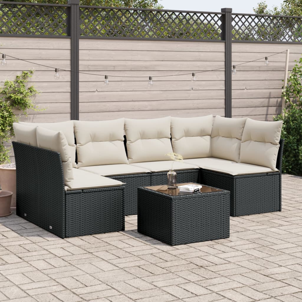 7-dijelni set vrtnih sofa od poliratana s jastucima crni