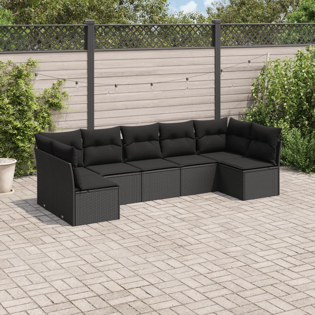 7-dijelni set vrtnih sofa od poliratana s jastucima crni
