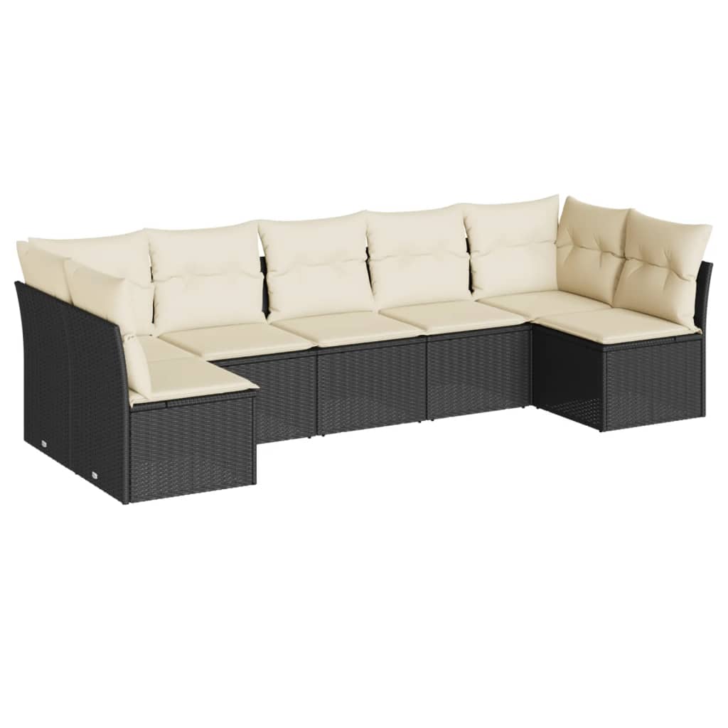 7-dijelni set vrtnih sofa od poliratana s jastucima crni