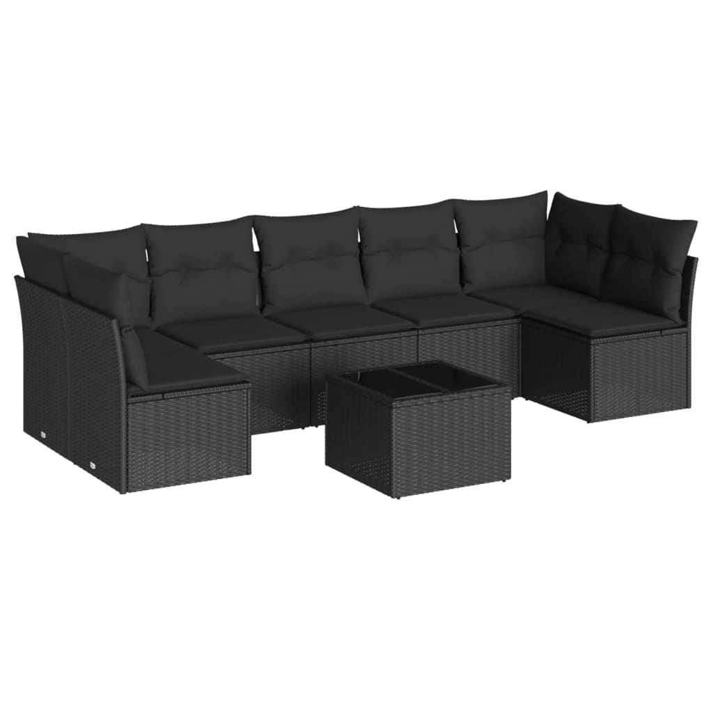8-dijelni set vrtnih sofa od poliratana s jastucima crni