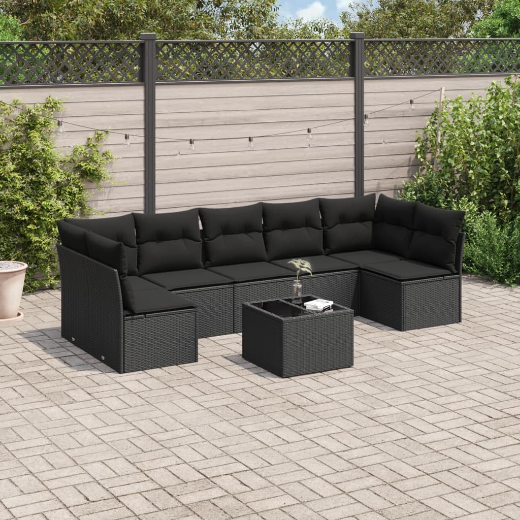 8-dijelni set vrtnih sofa od poliratana s jastucima crni