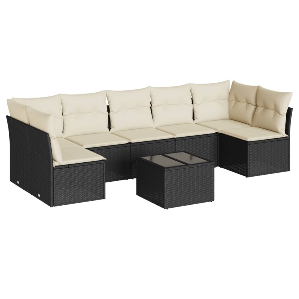 8-dijelni set vrtnih sofa od poliratana s jastucima crni