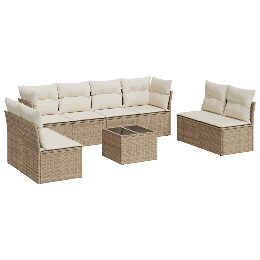 9-dijelni set vrtnih sofa s jastucima bež od poliratana