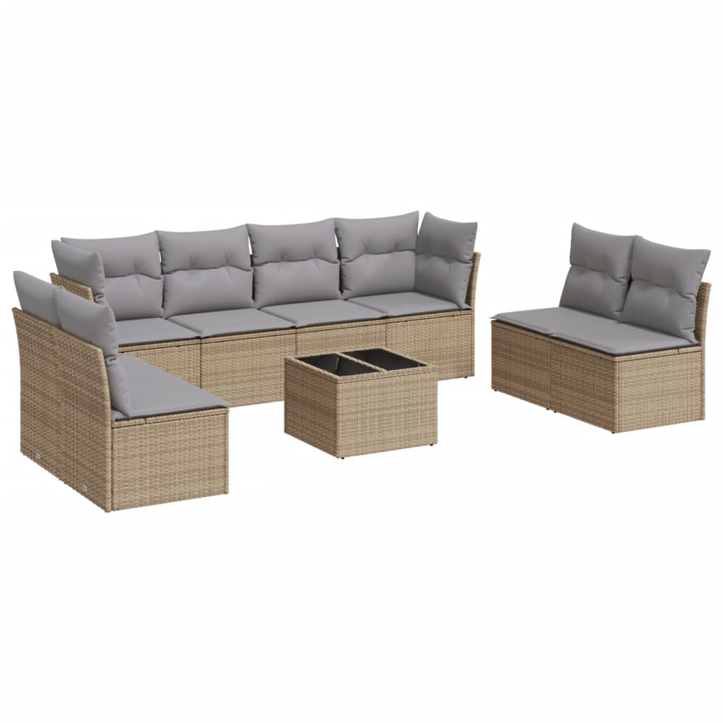 9-dijelni set vrtnih sofa s jastucima bež od poliratana