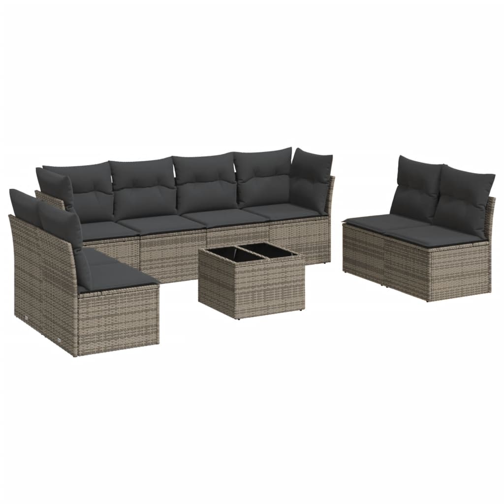 9-dijelni set vrtnih sofa od poliratana s jastucima sivi Siva