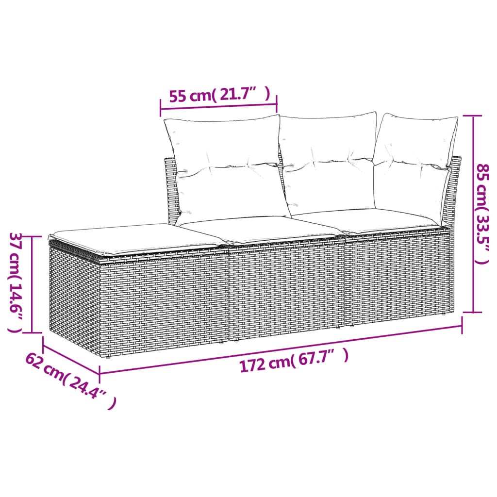 3-dijelni set vrtnih sofa od poliratana s jastucima bež