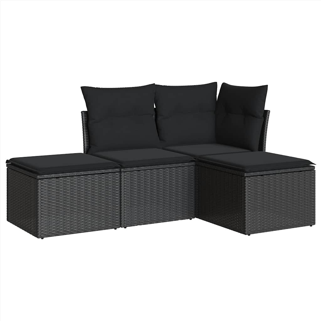 4-dijelni set vrtnih sofa od poliratana s jastucima crni