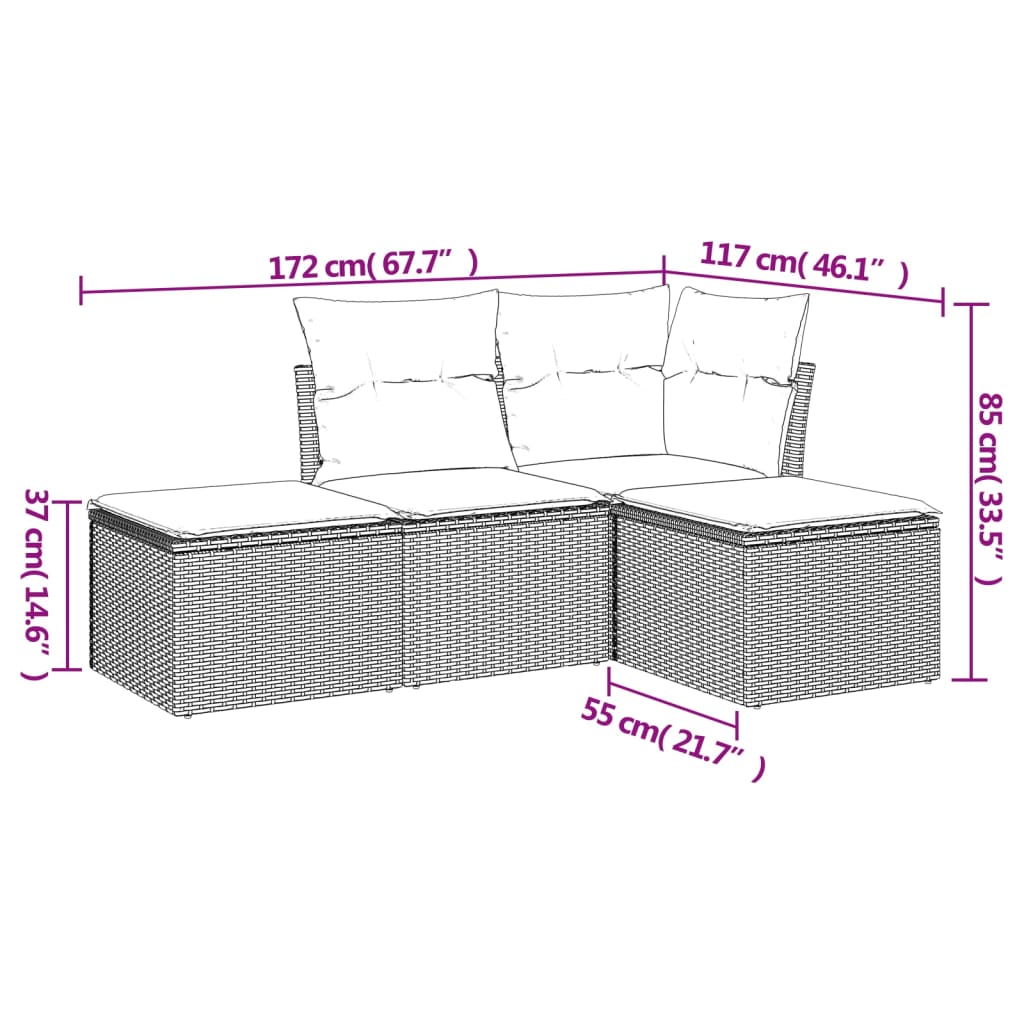 4-dijelni set vrtnih sofa s jastucima bež od poliratana