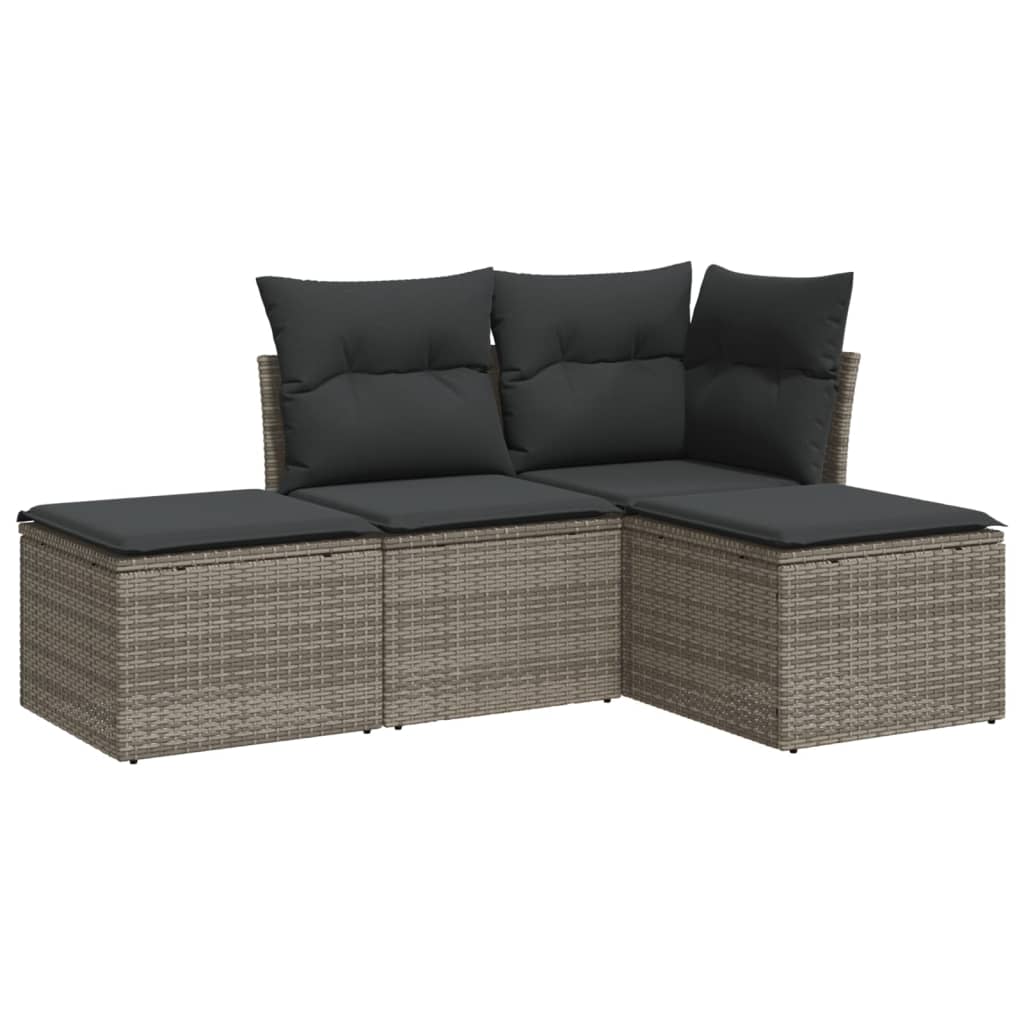 4-dijelni set vrtnih sofa od poliratana s jastucima sivi