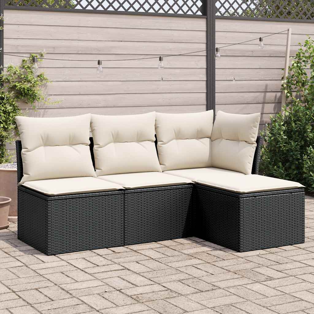 4-dijelni set vrtnih sofa od poliratana s jastucima crni