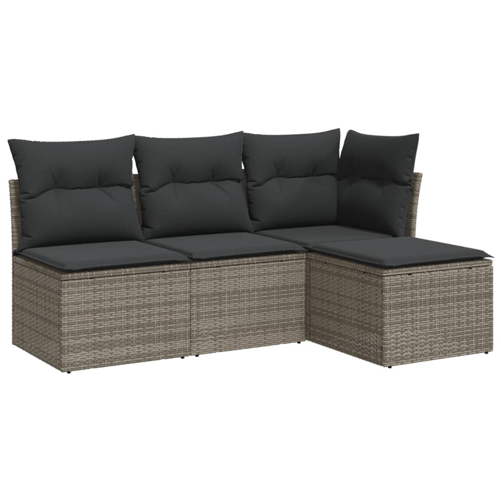 4-dijelni set vrtnih sofa od poliratana s jastucima sivi