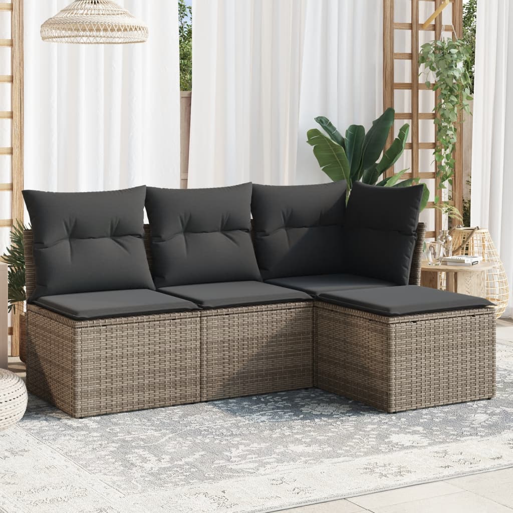 4-dijelni set vrtnih sofa od poliratana s jastucima sivi