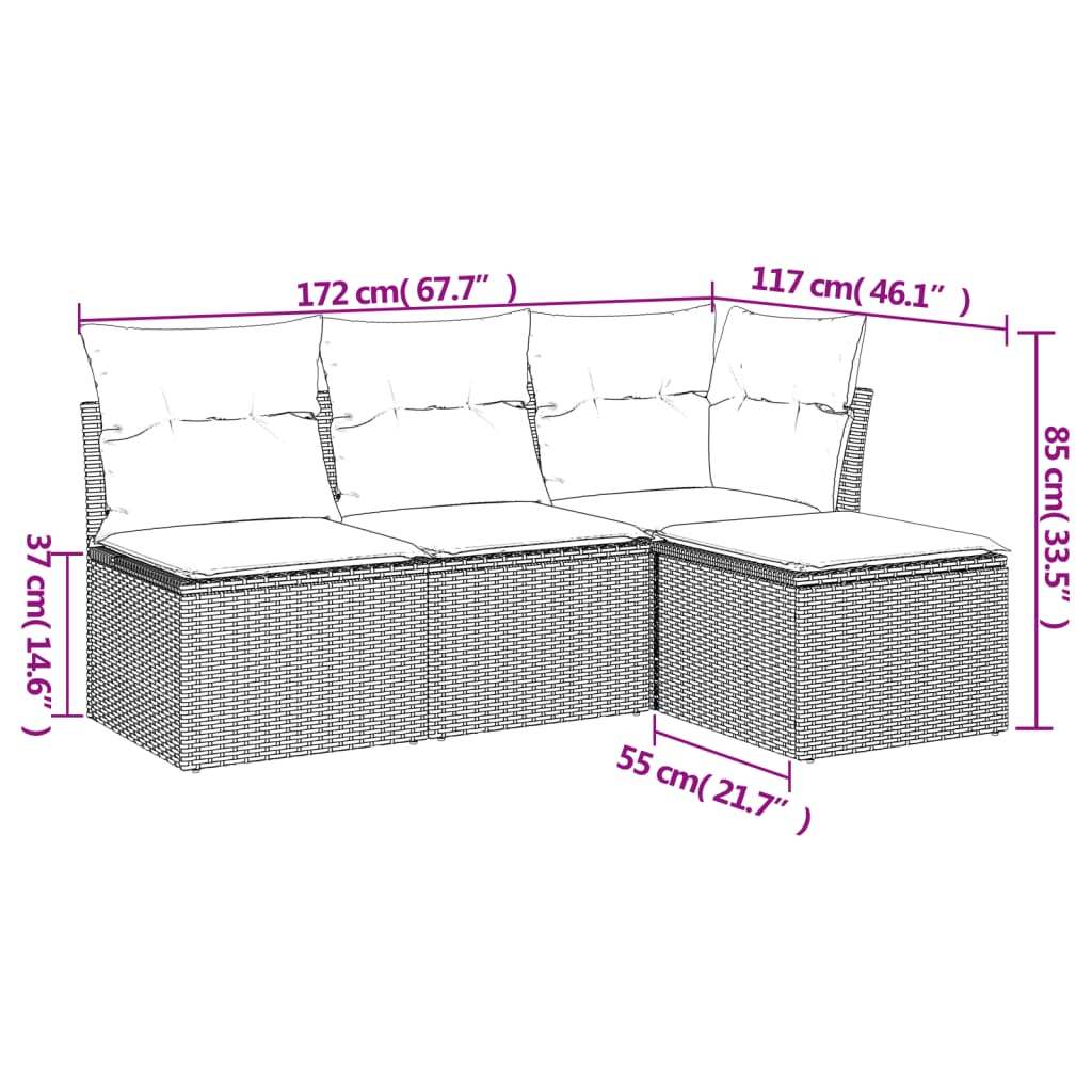 4-dijelni set vrtnih sofa s jastucima svijetlosivi poliratan