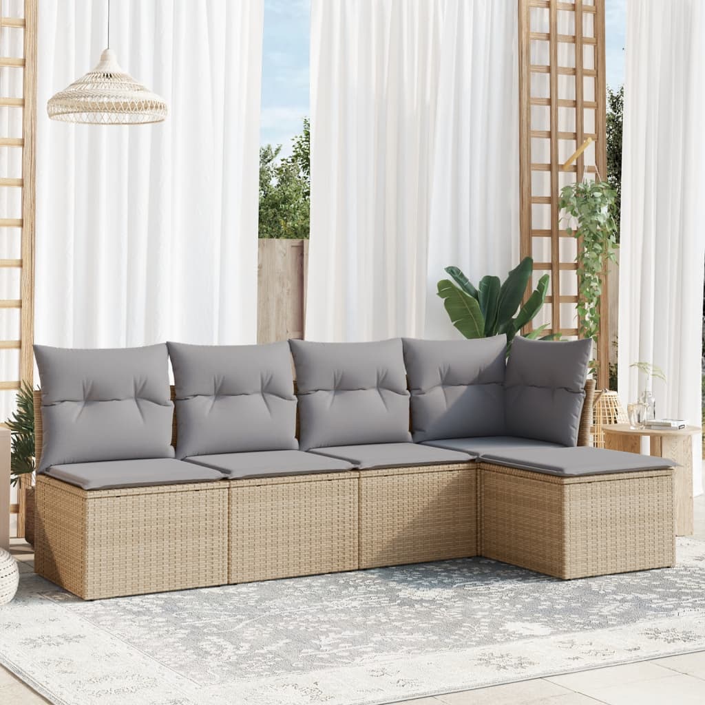 5-dijelni vrtni set sofa s jastucima bež od poliratana