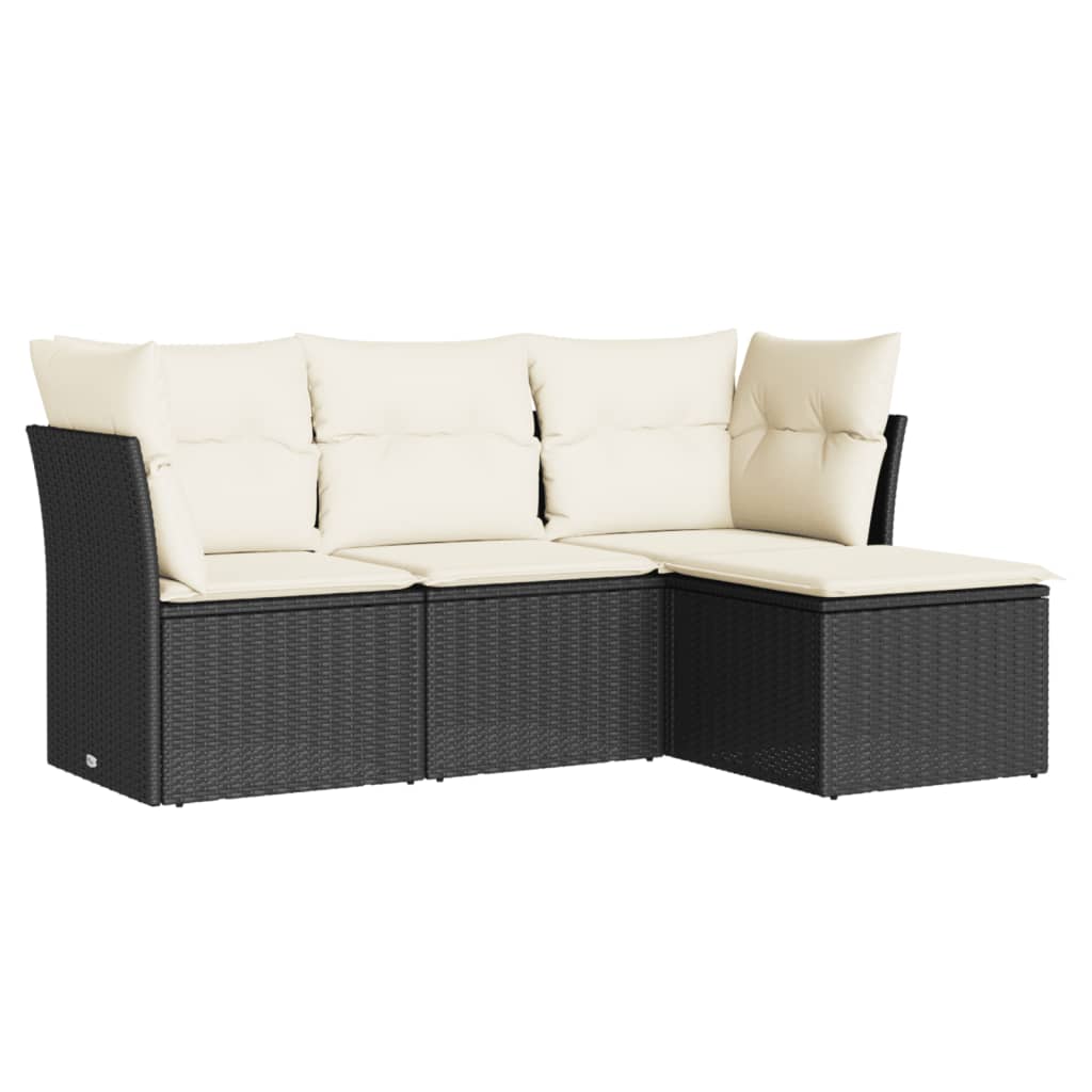 4-dijelni set vrtnih sofa od poliratana s jastucima crni
